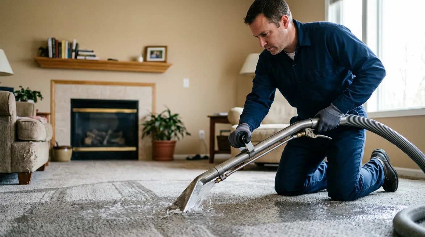 Water damage restoration technician working near Fuquay Varina, NC